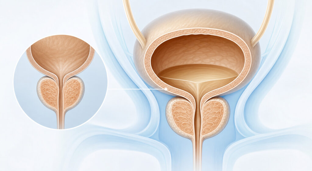 Illustration schématique de la prostate et des voies urinaires
